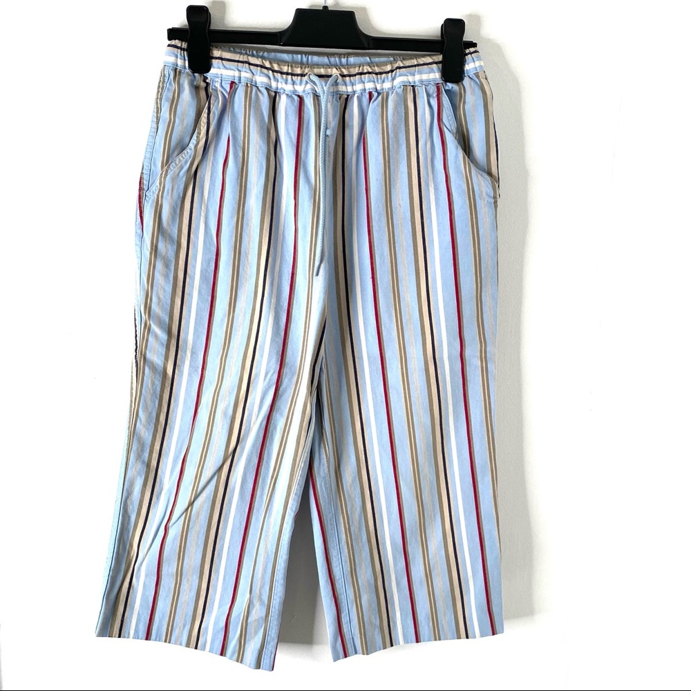Hanna Andersson Blue Striped Wide Leg Cropped Pants